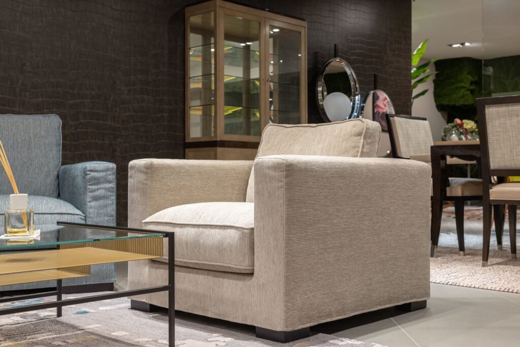 Armchair in a contemporary living room (illustrative stock image)