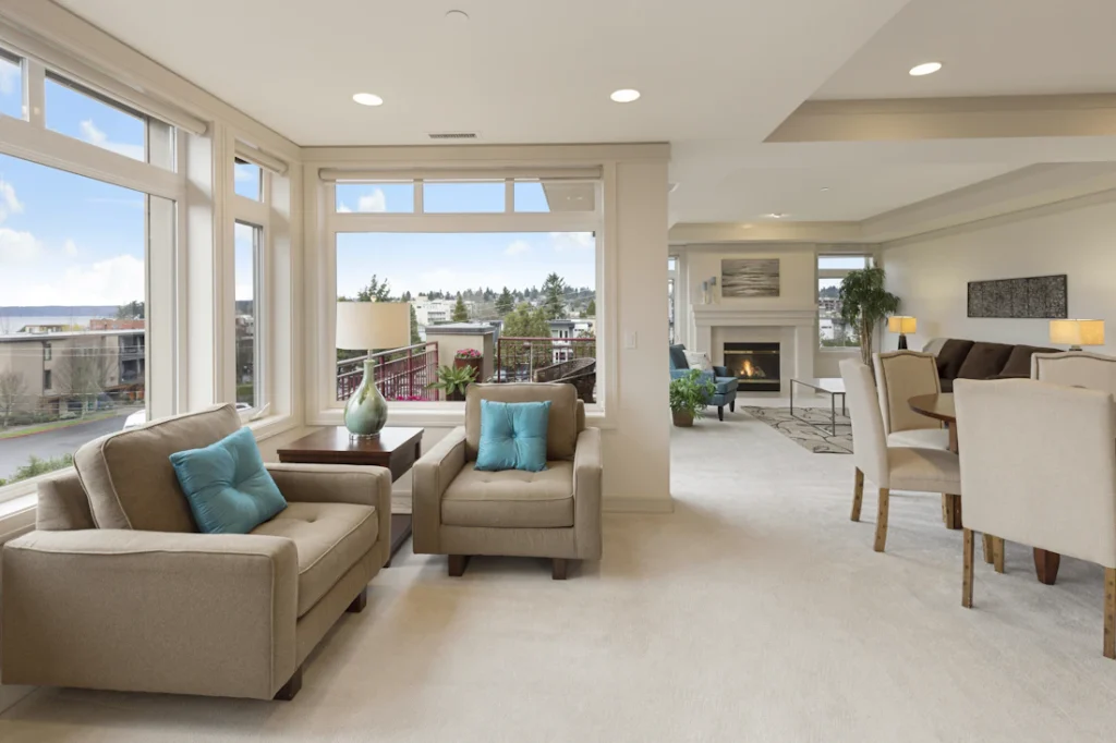 Interior with recessed ceiling lights and open living space (illustrative image)